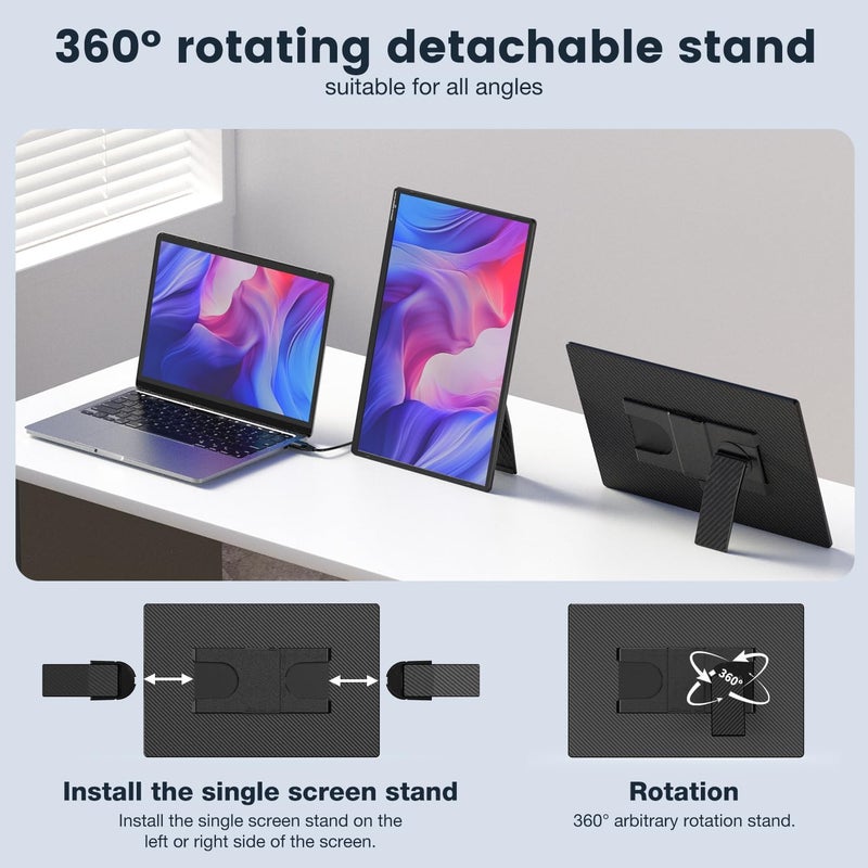 FLYTOCCA Portable Monitor, 16 Inch 1200P FHD, Horizontal and Vertical with Kickstand, Plug&Play, Built-in Speakers, Ultra-Thin Zero Frame,Travel Monitor for Laptop with Premium Smart Cover - Image 3